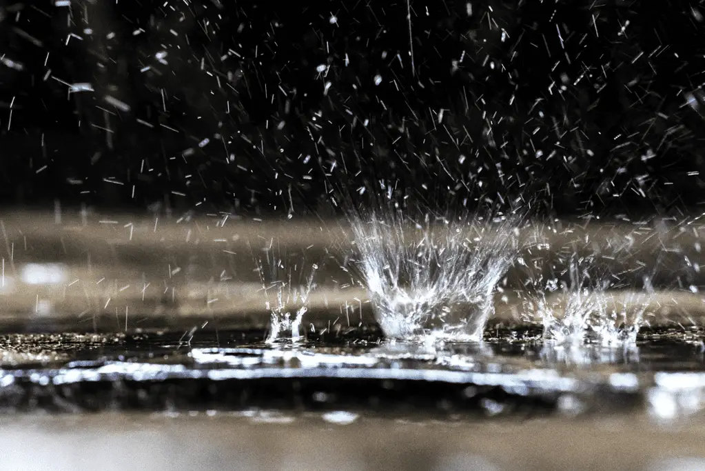 Rain falling on a patio