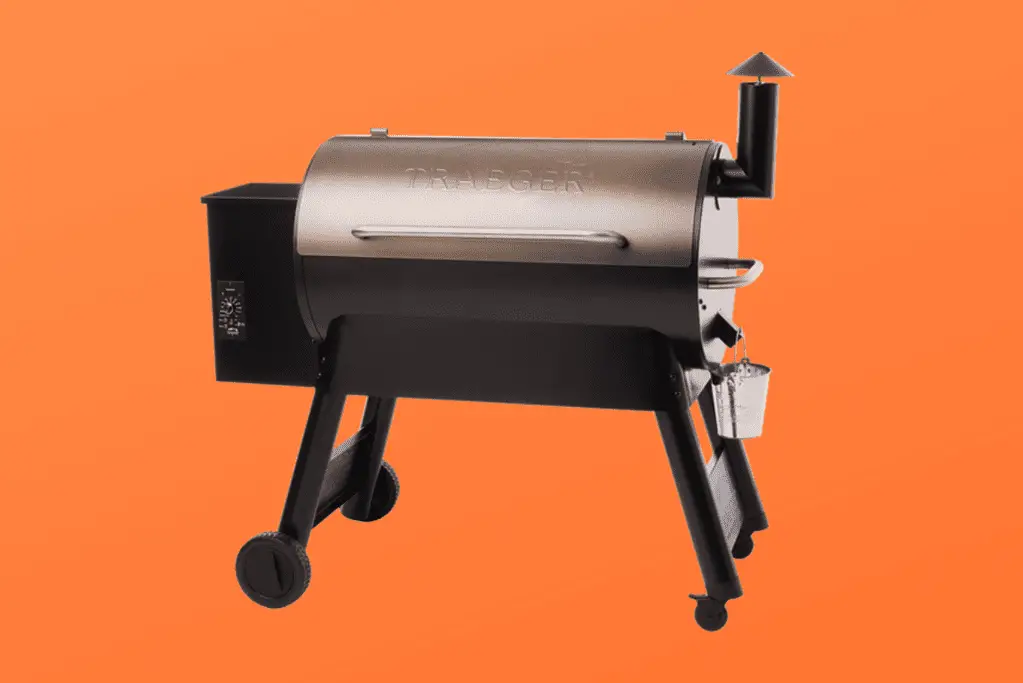 Traeger Grills Pro Series 34 against a solid orange background.